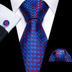 Barry Wang Men's Tie Silk Plaid Jacquard Tie Cufflinks Scarf Set
