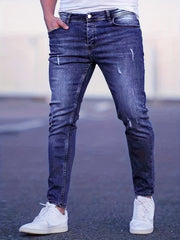 Slim Fit Moustache Effect Jeans Men's Casual Street Style