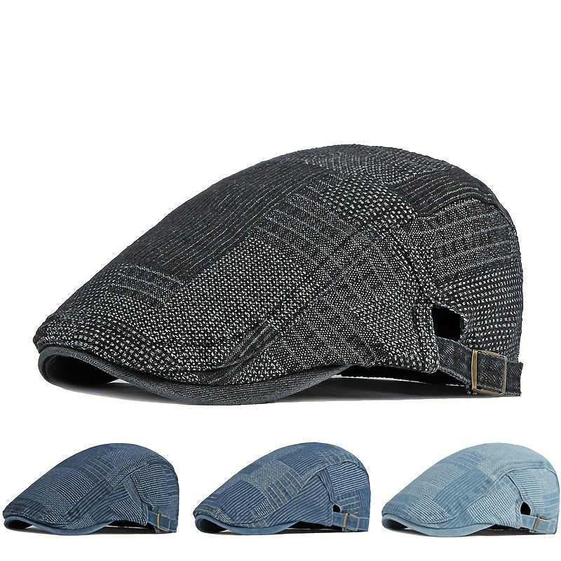 Washed Denim Men Hats Autumn Beret Caps Irish Buckle Cabbie Hat