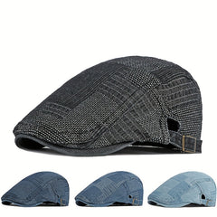 Washed Denim Men Hats Autumn Beret Caps Irish Buckle Cabbie Hat