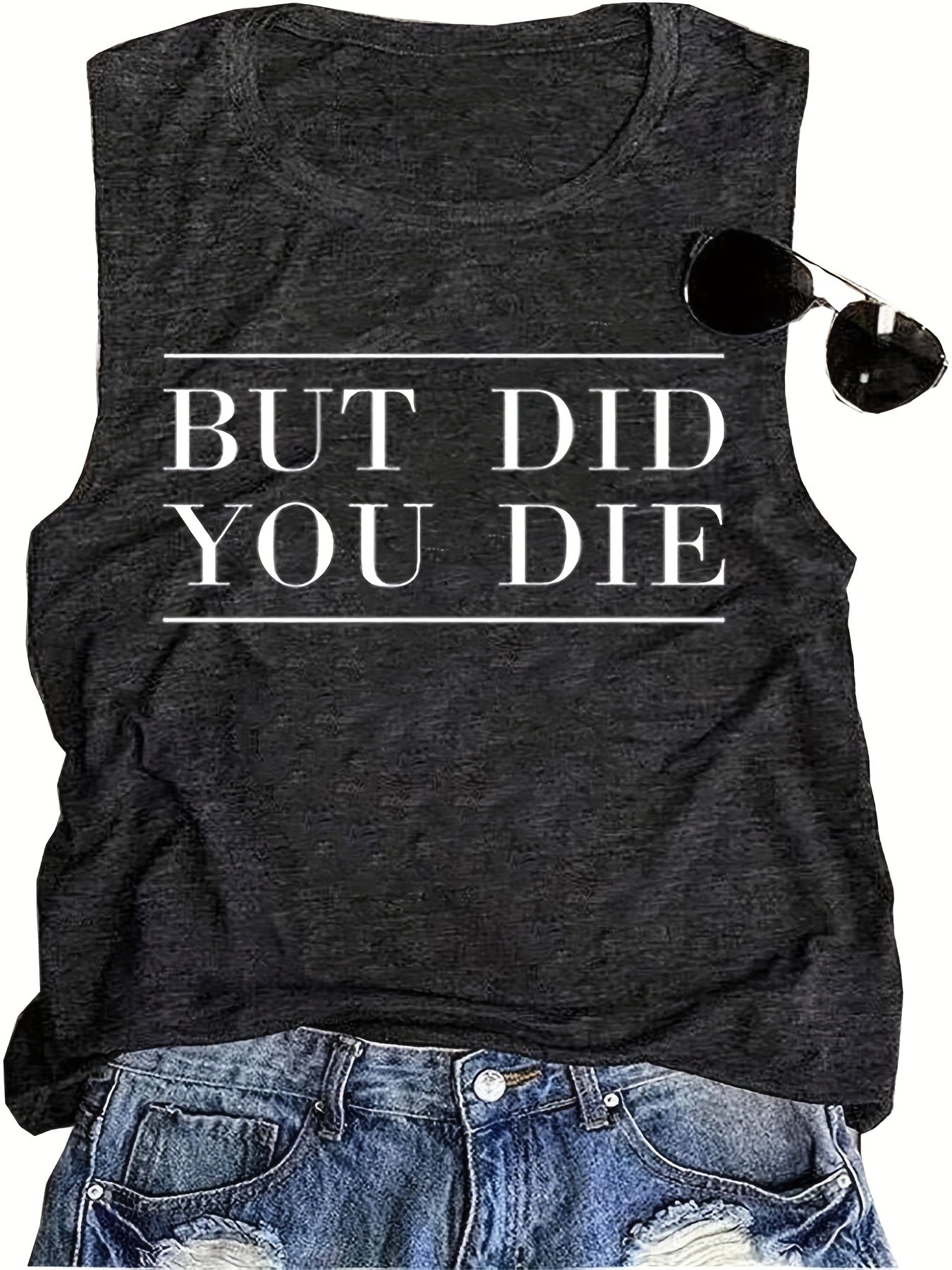 Letter Print Crew Neck Tank Top Sleeveless Casual Summer Top