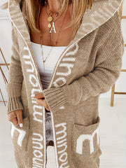 Letter Print Open Front Hooded Cardigan
