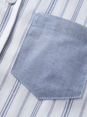Boys Striped Shirt with Pocket Short Sleeve Lapel Shirt