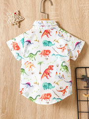 Casual Dinosaur Print Short Sleeve Shirt Little Boys Tee Top