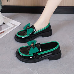 Bowknot Loafers Chunky Heel Faux Leather Shoes