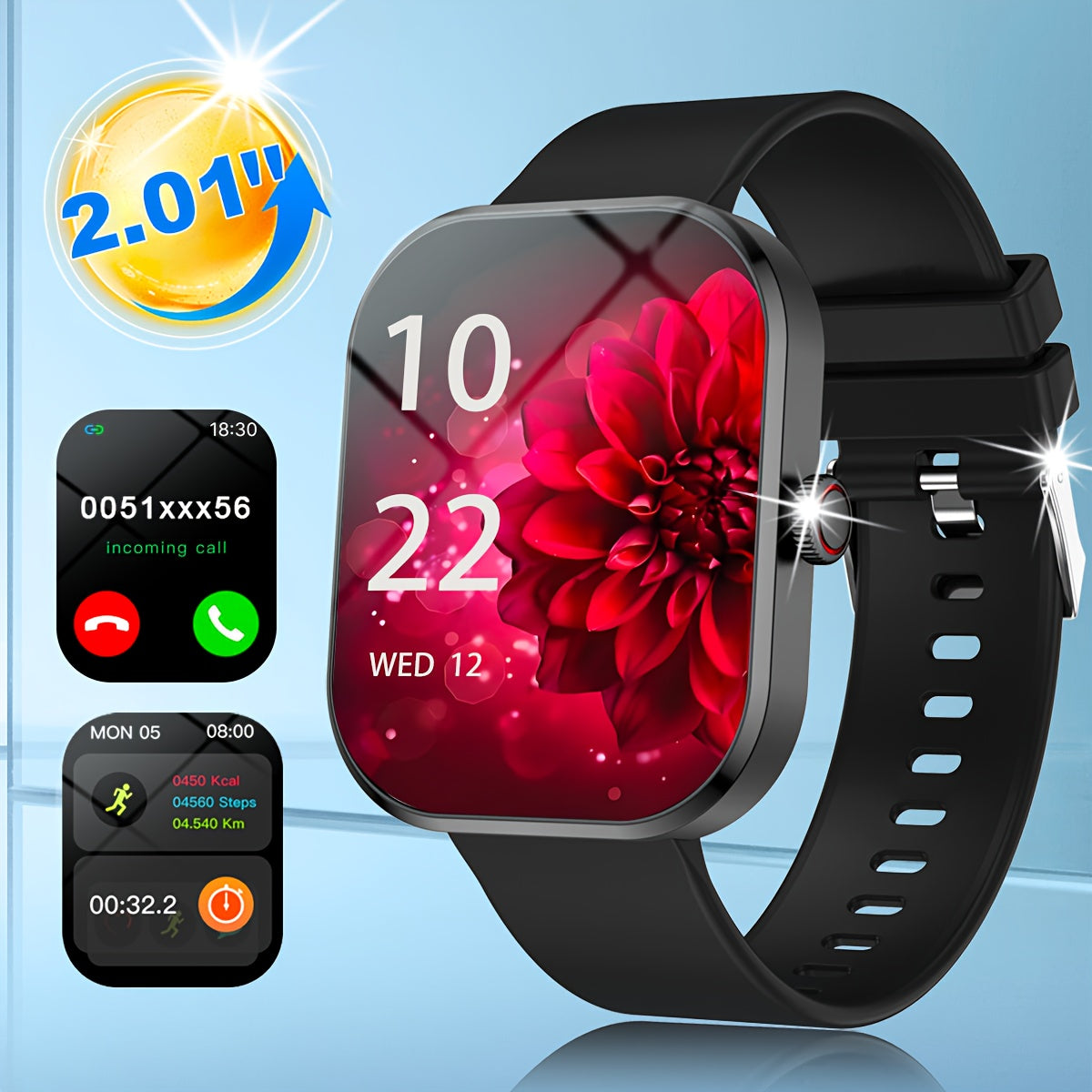 2.01" Unisex Smartwatch with Calling & Message Alerts