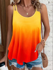 Gradient Cutout Straps Top Sleeveless Summer Casual Crew Neck