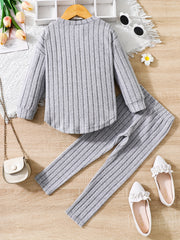 Girl's Ribbed Top & Leggings Set Soft Casual Outfits