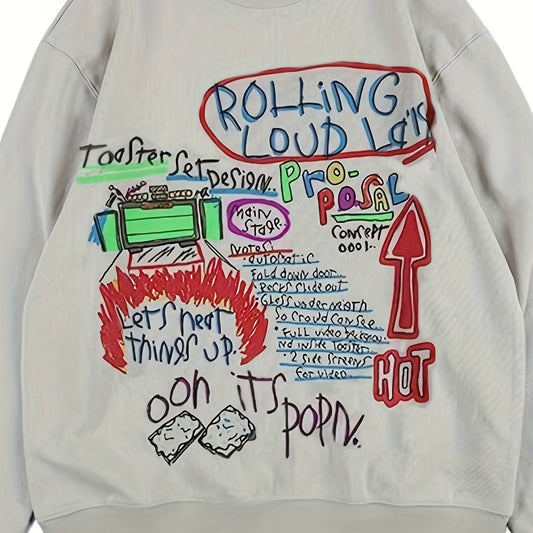 Graffiti Print Men's Graphic Sweatshirt Loose Pullover