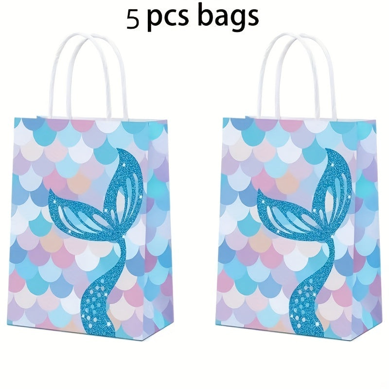 5pcs Mermaid Theme Party Gift Bags - Candy Craft Paper Bags