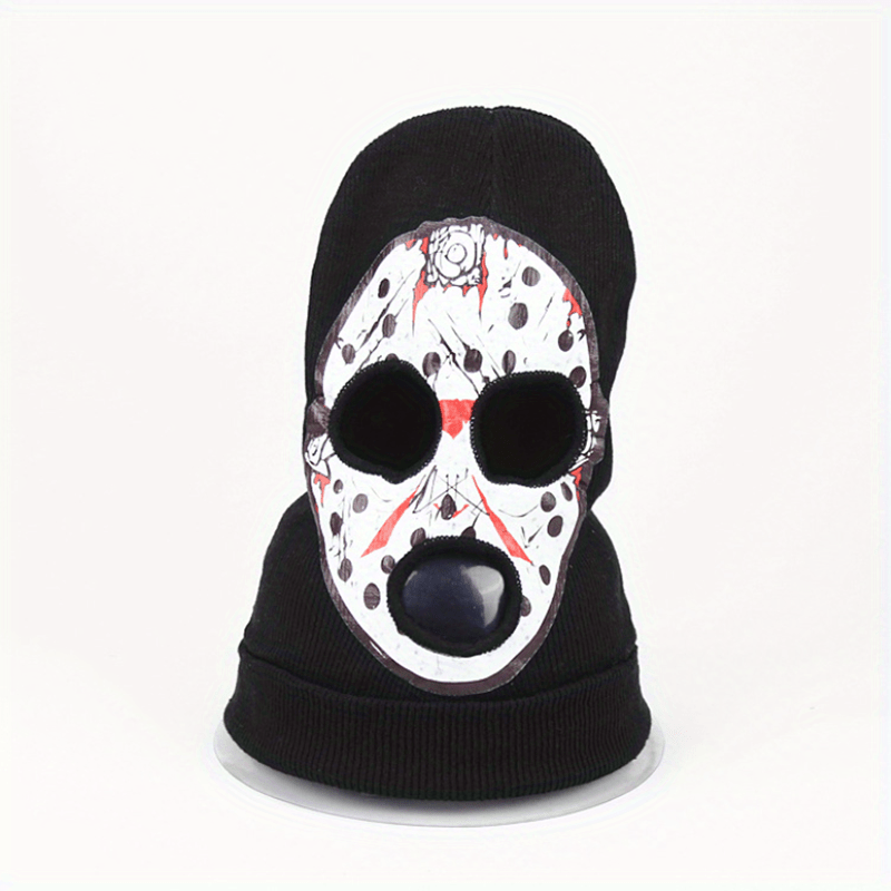 Halloween Horror Skull Knitted Head Cover Ghost Mask Cosplay Fun Warm Woolen Hat