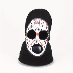 Halloween Horror Skull Knitted Head Cover Ghost Mask Cosplay Fun Warm Woolen Hat