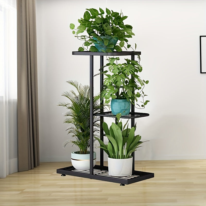 3-Layer Wrought Iron Flower Rack, 4 Pots, Balcony Succulent Plants