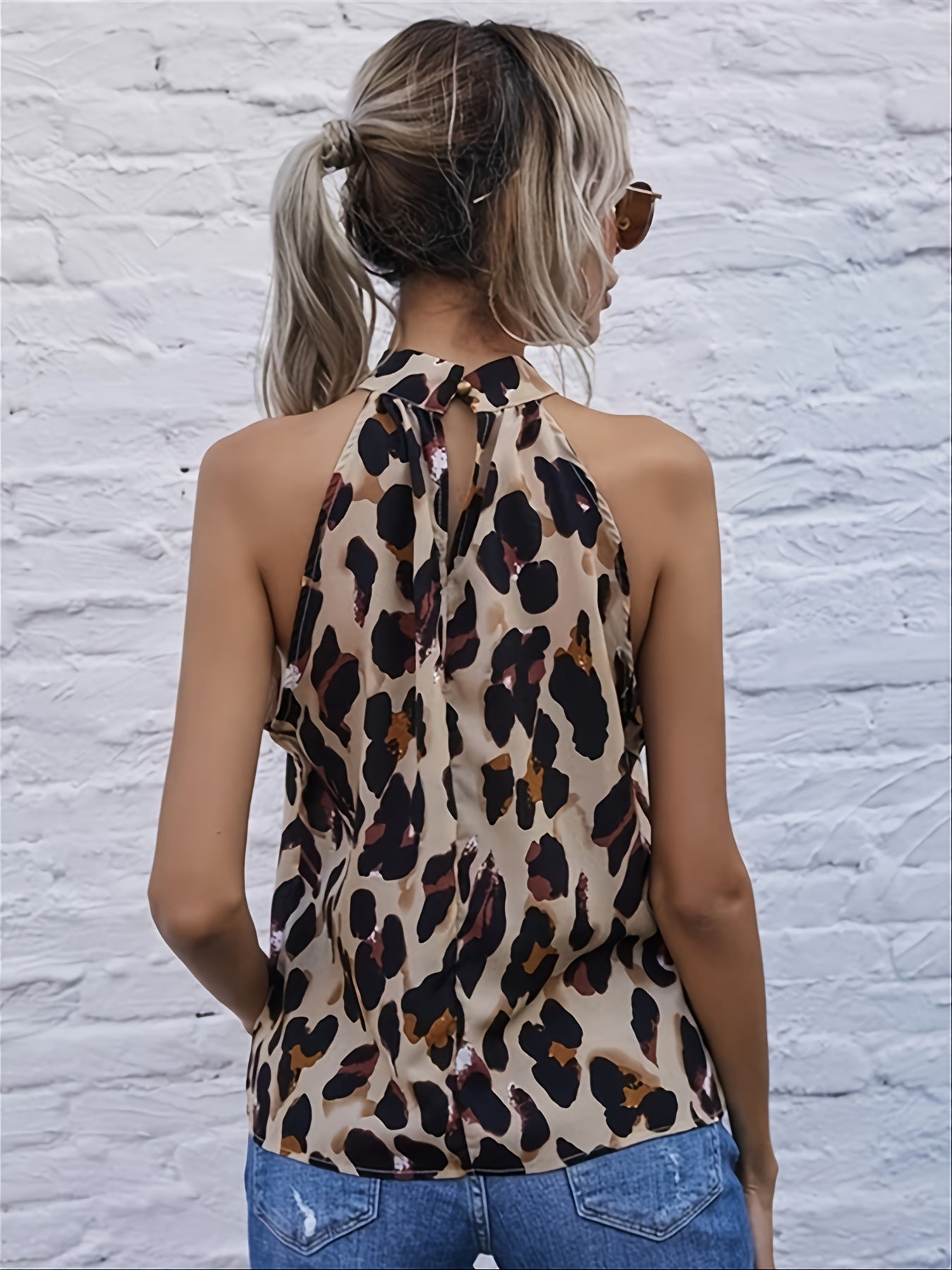 Leopard Print Halter Top Loose Sleeveless Crop Tank