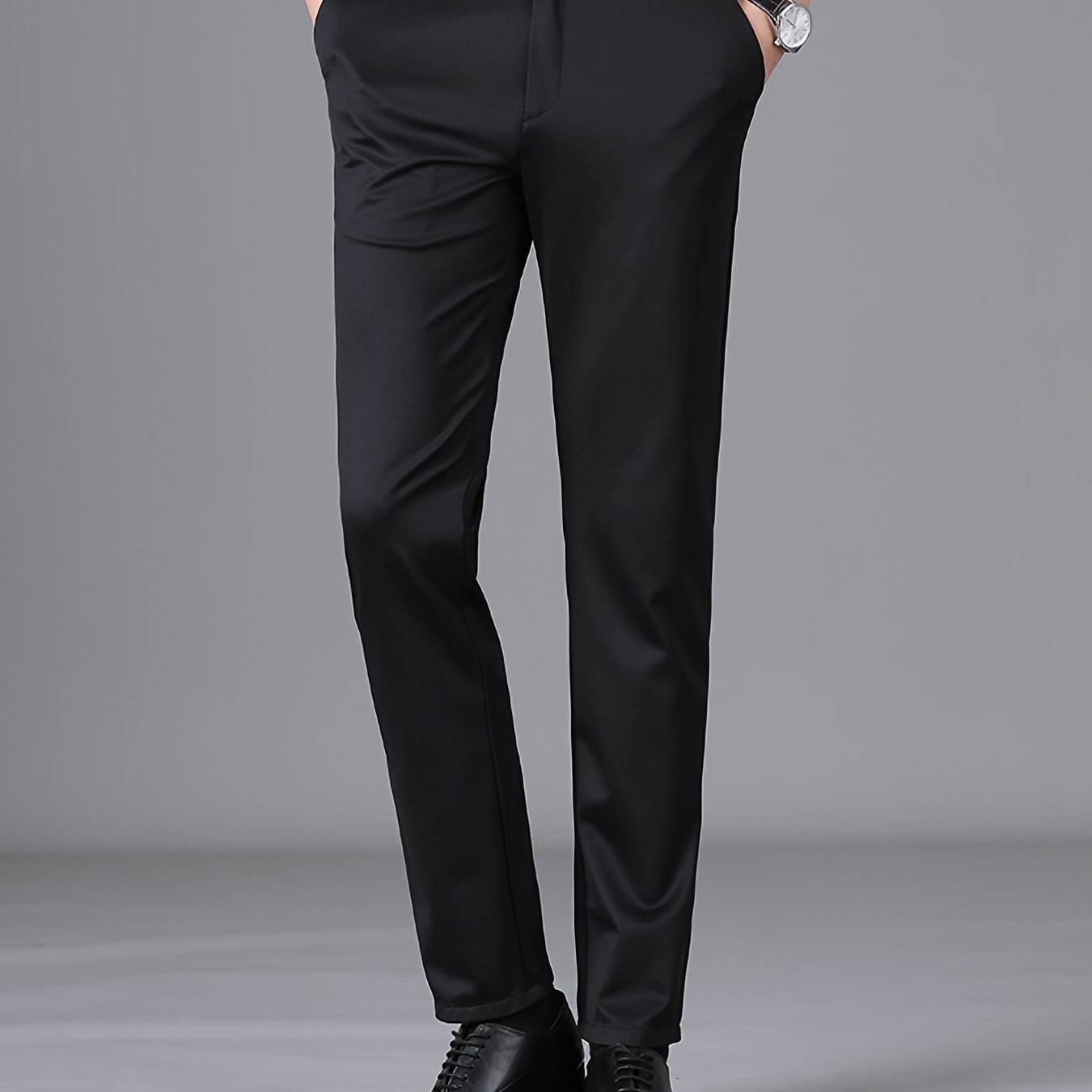 Men's Casual Business Straight Leg Suit Pants with Pockets