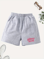 Girls' Happy Bear Graphic Shorts Outwear Elastic Waist Summer Shorts