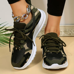 Camouflage Mesh Breathable Lace up Running Shoes For Women