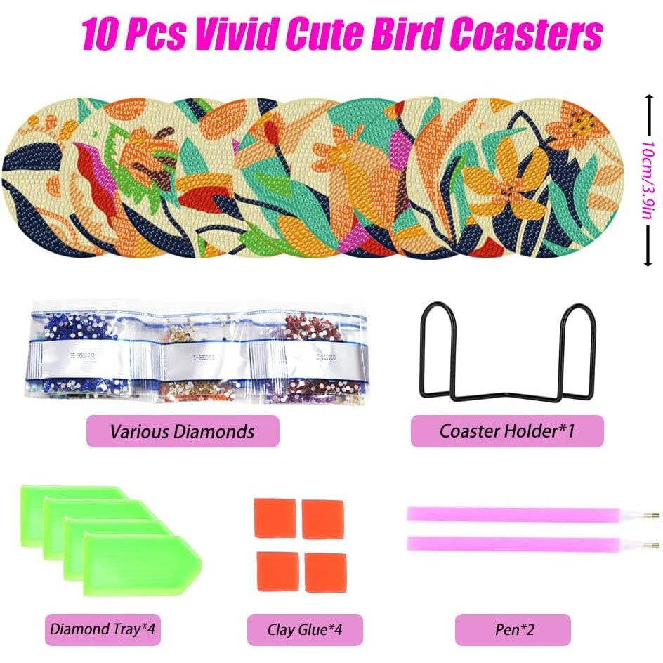 9pcs Leaves Rhinestone Coasters with Holder DIY Art Craft Supply