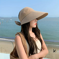 Solid Ponytail Visor Hat Wide Brim UV Protection Sun Hat