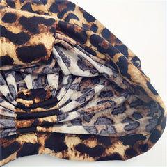 Leopard Print Turban Cap Brown Head Wrap Hijab Lightweight Chemo Hats Beanie