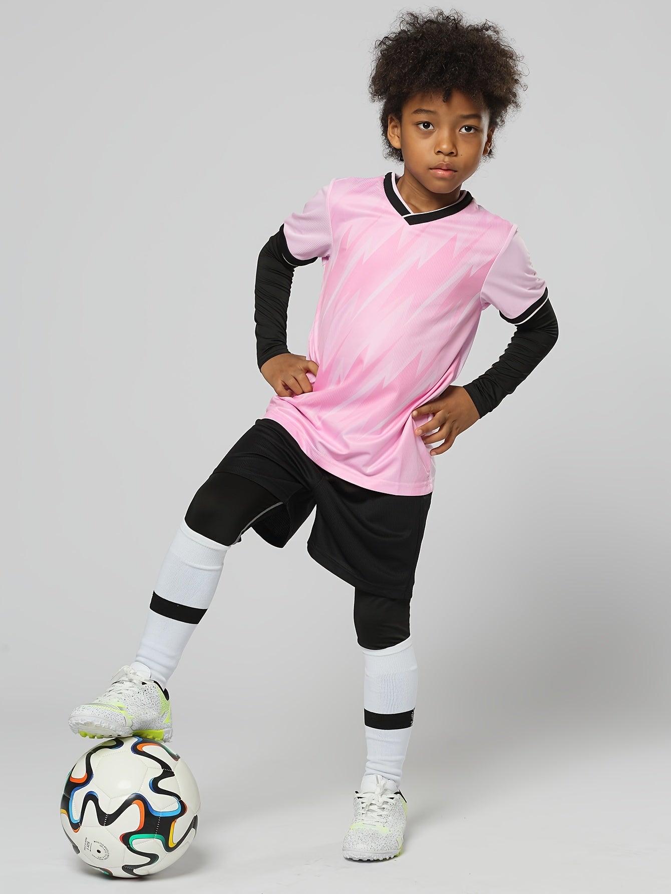 Boys Geometric Pattern Tracksuits Set Football Jersey & Shorts