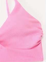 Bikini Set Wrap V Neck Ribbed Knit Bra & Panty Swimsuit 2 Piece Set