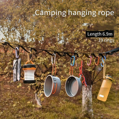 Tent Storage Clothesline Straps with 19 Carabiners Camping Lanyard