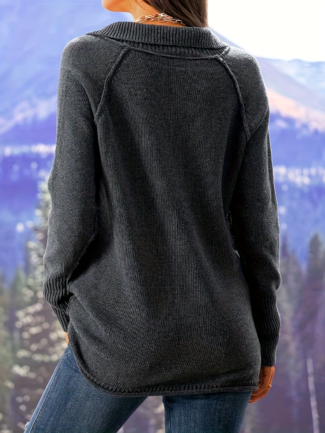 Casual Sweater Women's Plus Solid Long Sleeve Button Lapel Collar