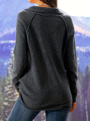 Casual Sweater Women's Plus Solid Long Sleeve Button Lapel Collar