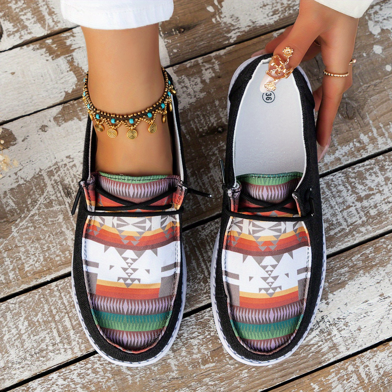 Women's Geometric Flat Loafers Round Toe Walking Shoes