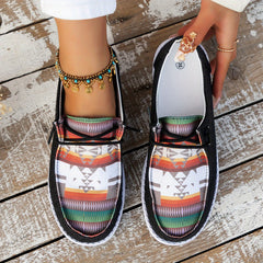 Women's Geometric Flat Loafers Round Toe Walking Shoes