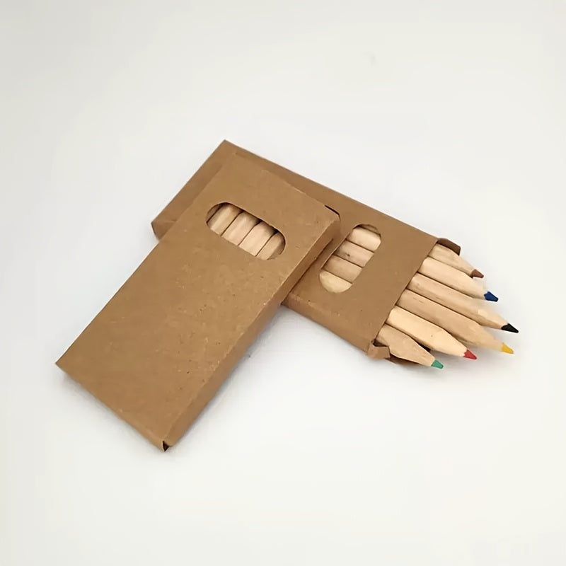 18 Mini Colored Pencils Box 6 Colors Lime Yellow Brown Sky Purple