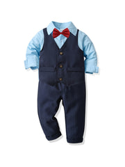 Toddler Boys Dress Clothes Bowtie Lapel Button Up Long Sleeve Shirts Suit Pants