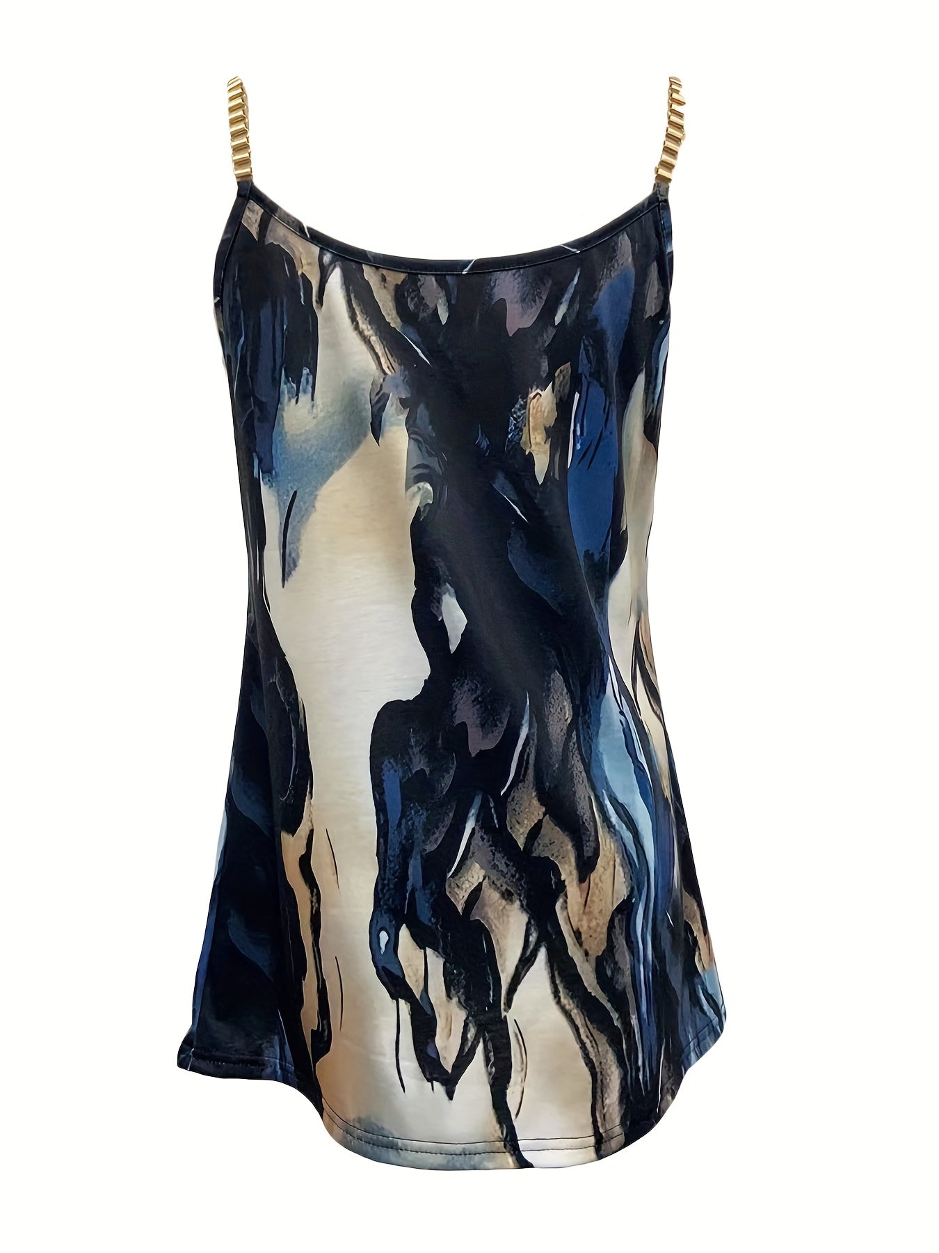 Abstract Print Zipper Cami Top V Neck Sleeveless Top