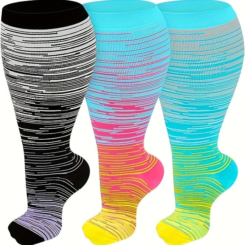 3 Pairs Plus Size Compression Socks 15-20 mmHg Extra Wide Calf