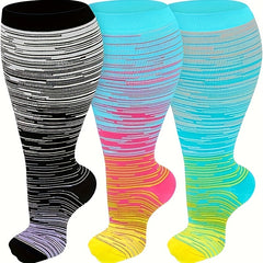 3 Pairs Plus Size Compression Socks 15-20 mmHg Extra Wide Calf
