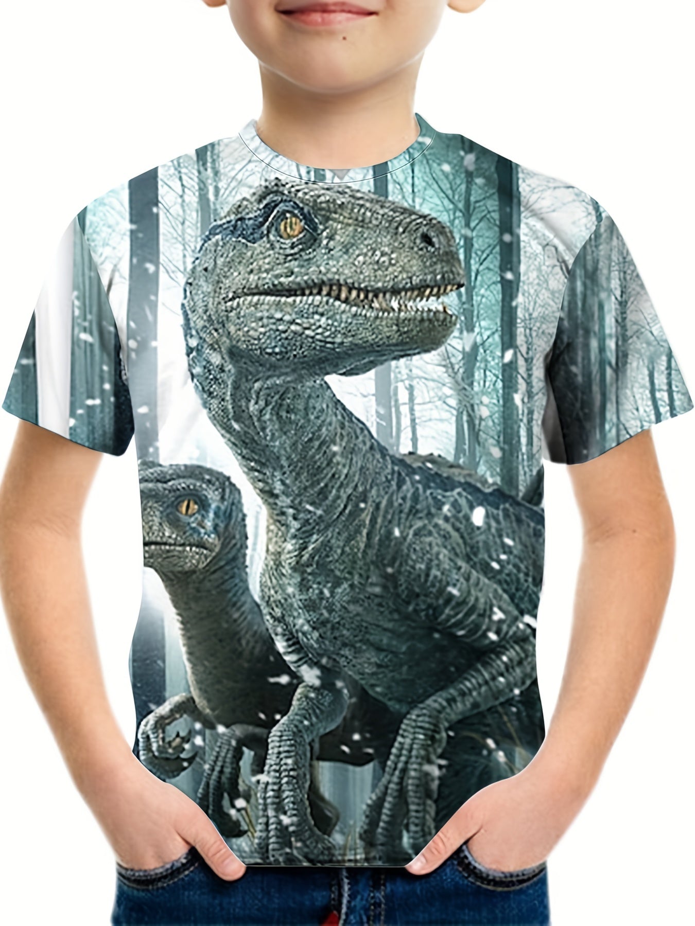 Boy's Dino & Snow T-shirt Stretch 3D Print Tee for Outdoor