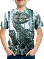 Boy's Dino & Snow T-shirt Stretch 3D Print Tee for Outdoor