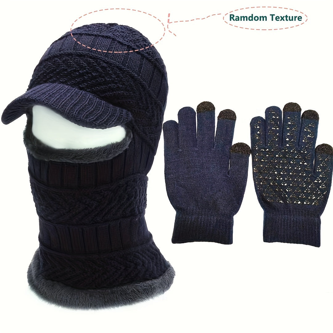 Winter Warm Hat And Gloves Set Knitted Balaclava & Windproof Gloves
