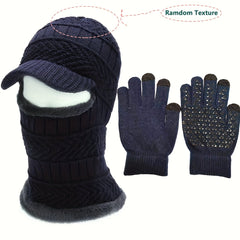 Winter Warm Hat And Gloves Set Knitted Balaclava & Windproof Gloves