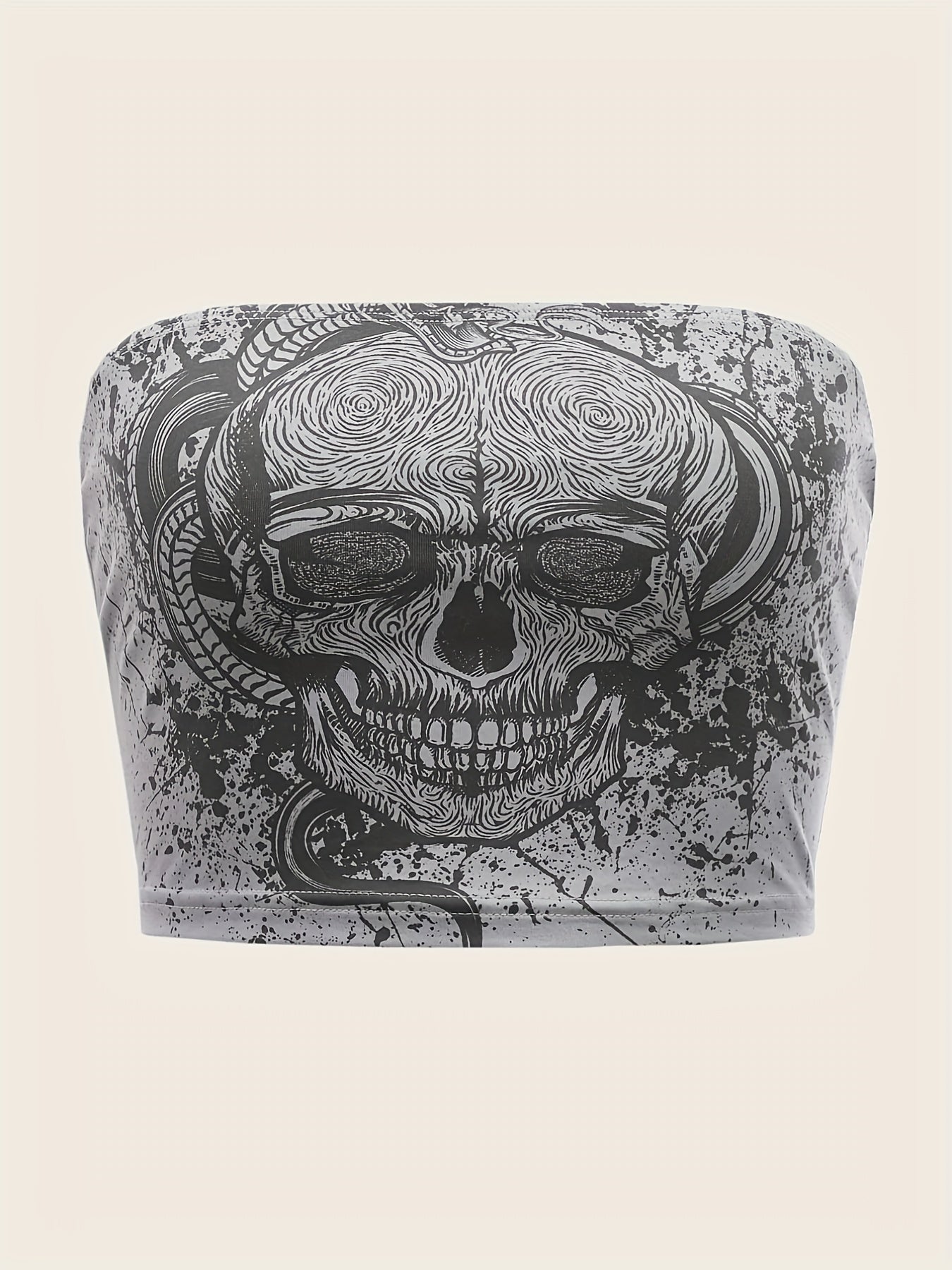 Skull Print Tube Top Sleeveless Summer Casual