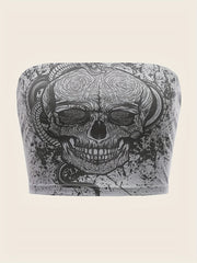 Skull Print Tube Top Sleeveless Summer Casual