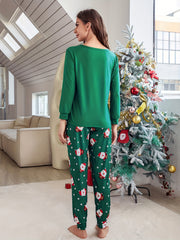 Women's Christmas Print Pajama Set Long Sleeve Crew Neck Top & Pants