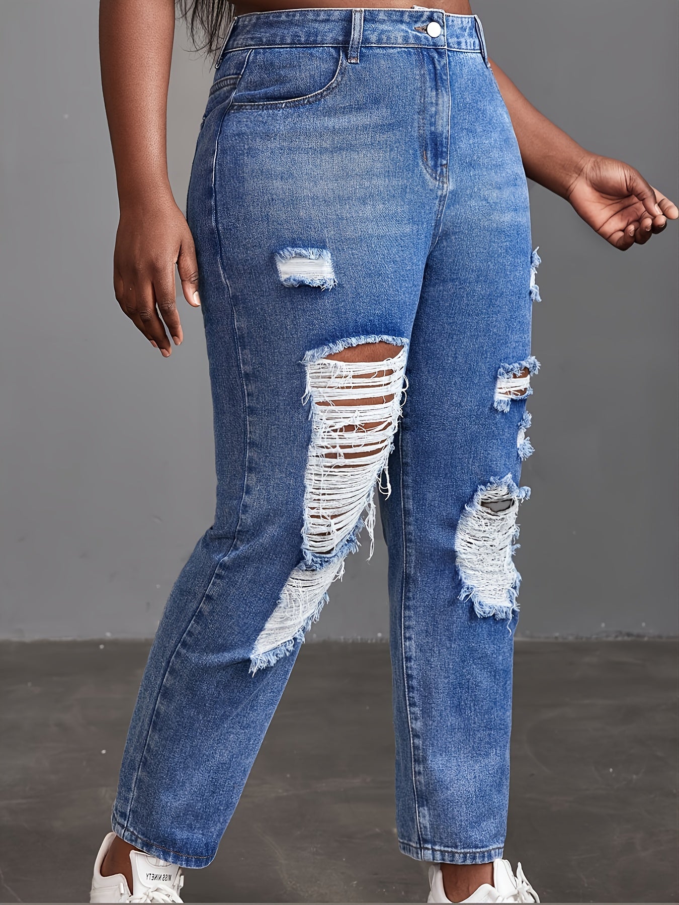 High Waisted Ripped Jeans Women Casual Denim Jeans