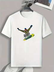 Skiing Pattern Print Men's Comfy Sports T-Shirt for Fitness Activities