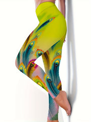 Animal Feather Print High Waist Yoga Legging Women's Activewear