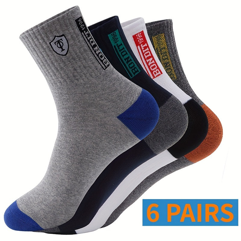 6 Pairs Men's Mid Crew Sport Socks - Sweat Absorbing Comfy Breathable