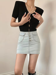 Cut Out Knitted Top Short Sleeve Sweater Women's Clothing