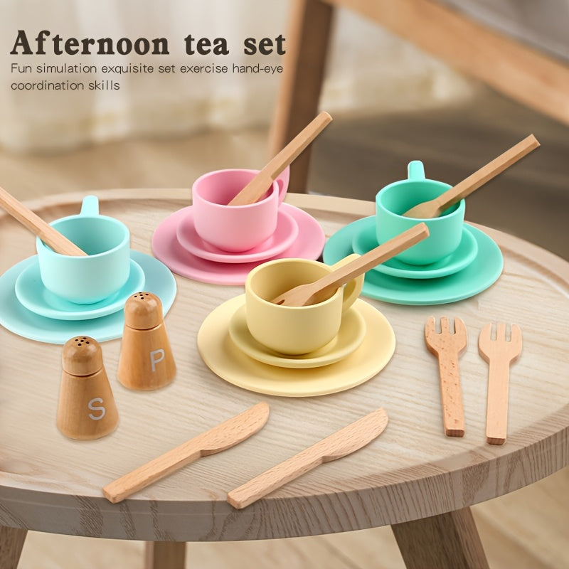 22pcs Wooden Afternoon Tea Toy Set for Kids - Kitchen Accessories Toy