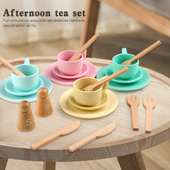22pcs Wooden Afternoon Tea Toy Set for Kids - Kitchen Accessories Toy
